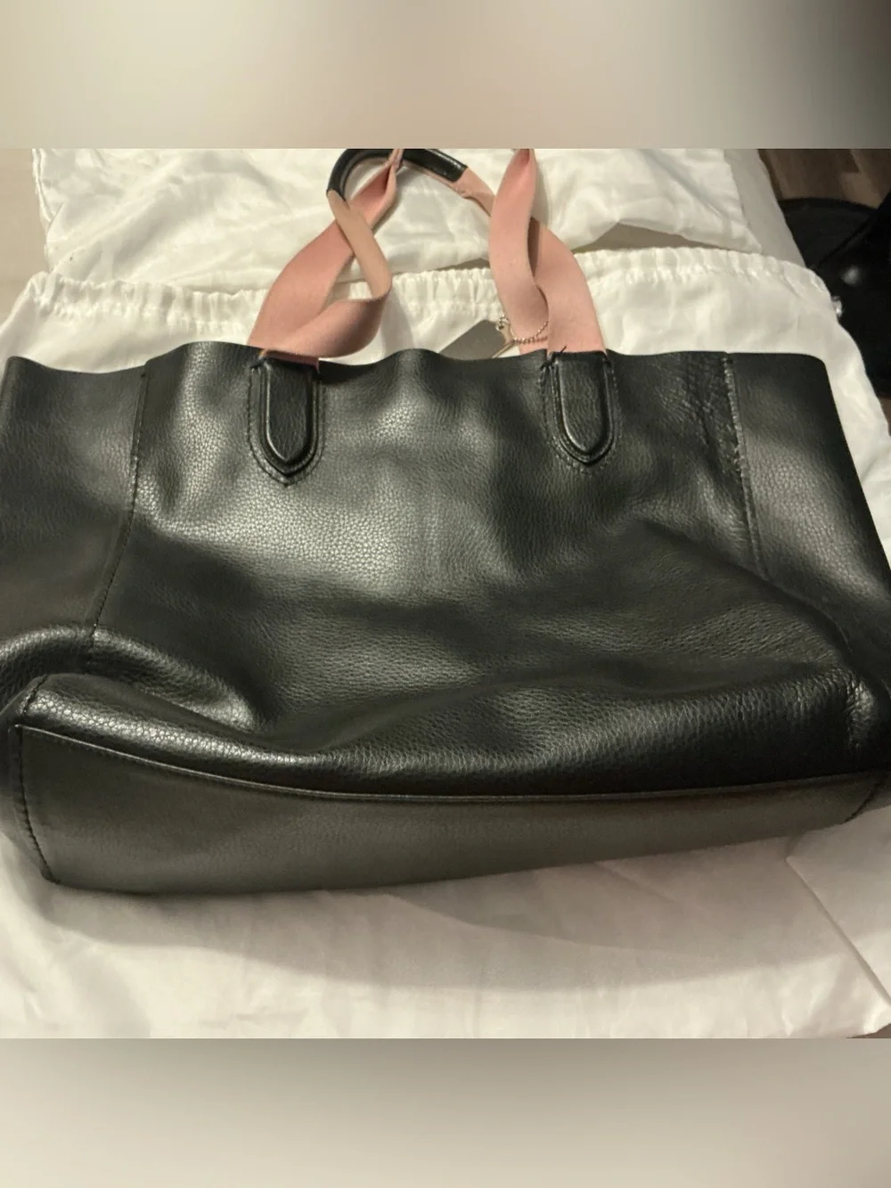 Coach Black Leather Tote with Pink Web Handles